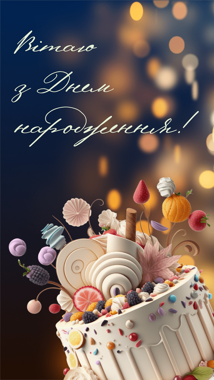 Вітаю з Днем народження, листівка з тортом - Moonzori